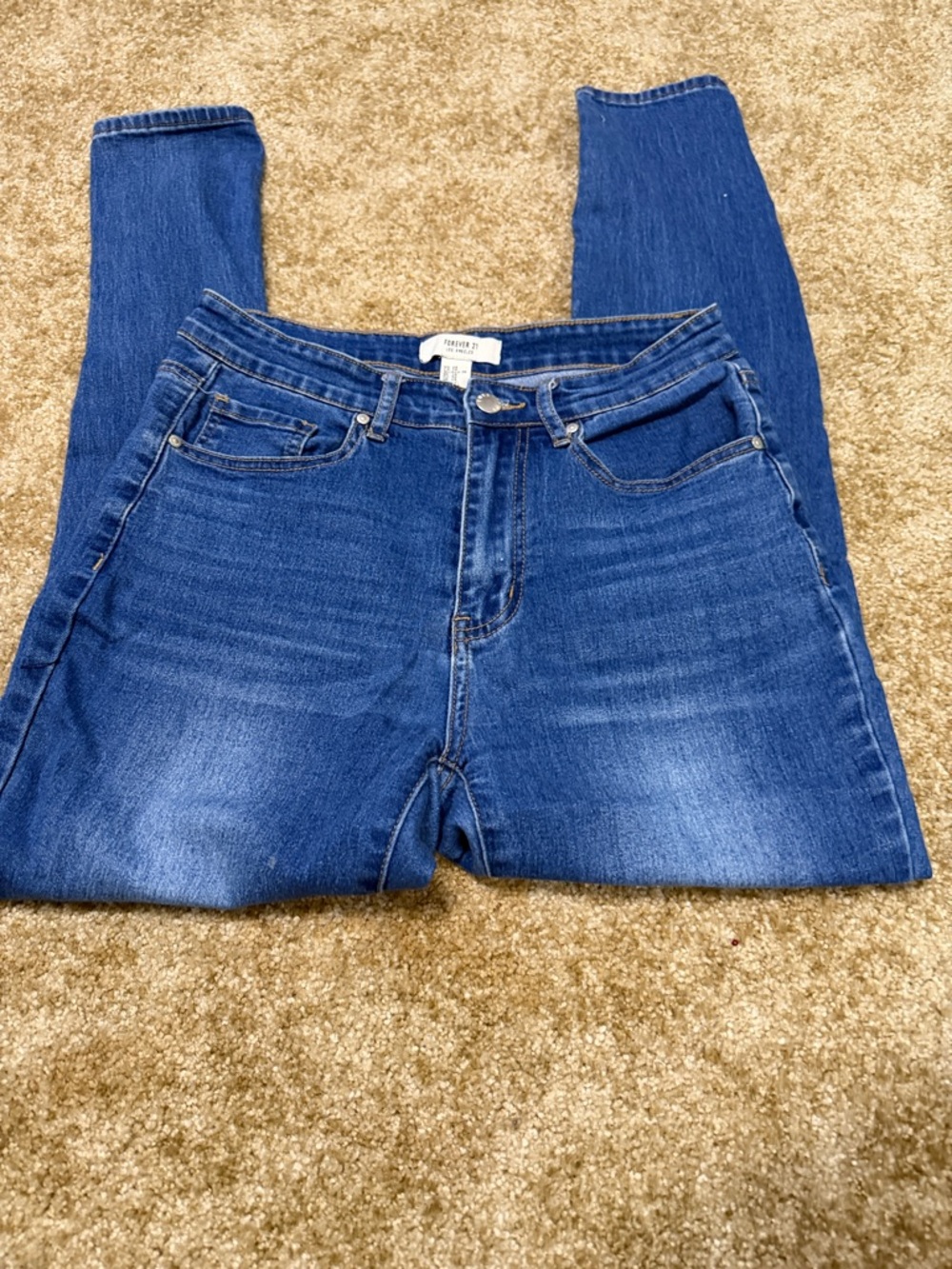 Forever 21 Mid Blue Skinny Jeans with Faded Whiskering